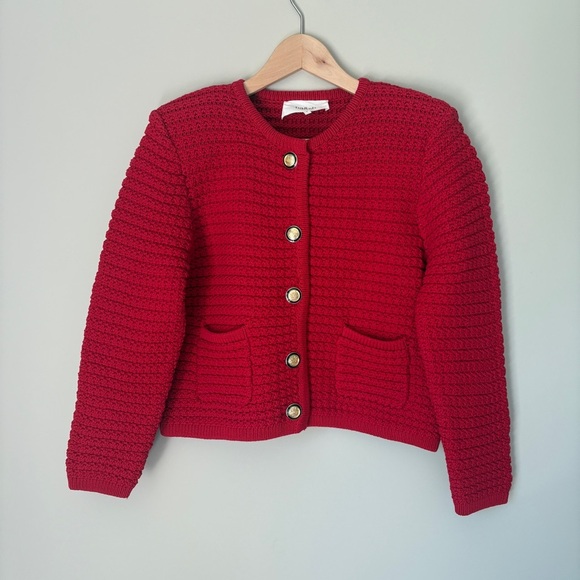 NEW Ba&sh Bash Gaspard  Tweed Cardigan Jacket in Red | size 2 / M - Picture 7 of 14
